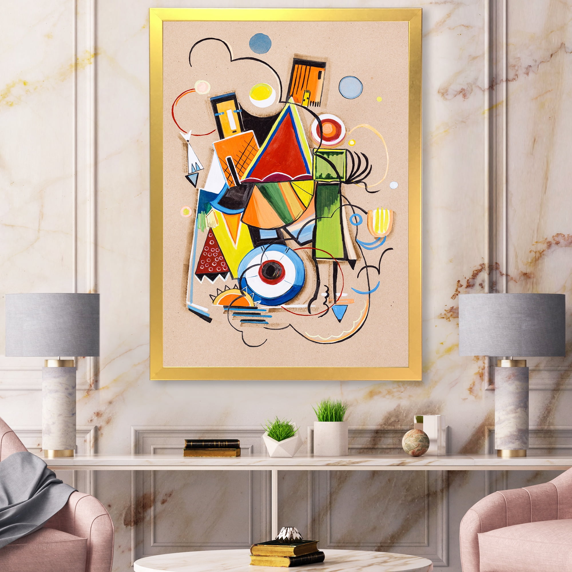 Designart 'Abstract Compositions Of Colored Geometric I' Modern Framed Art Print