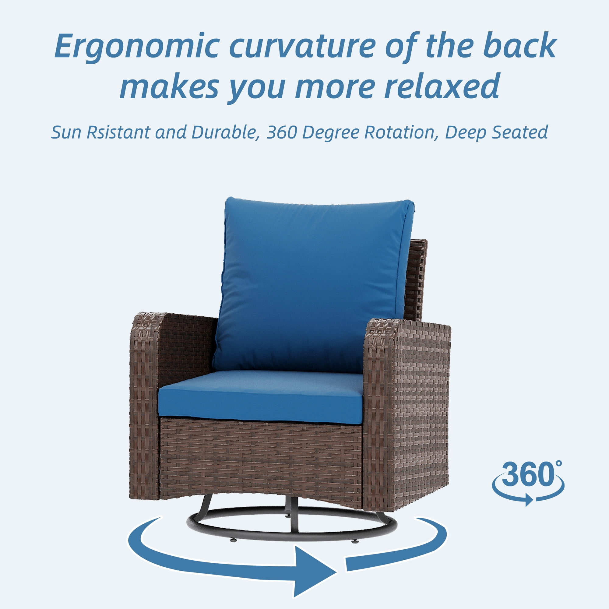 Homrest 6 Piece Patio Conversation Sets with Loveseat, Rattan Wicker Swivel Chairs with 2 Ottoman, Coffee Table & Cushions, Outdoor Furniture Sets for Garden, Poolside, Backyard (Navy)