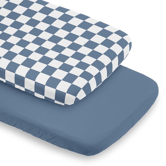 Sweet Jojo Designs Blue Gingham Checkered Plaid Boy Baby Bassinet Fitted Sheets Set 2 Piece