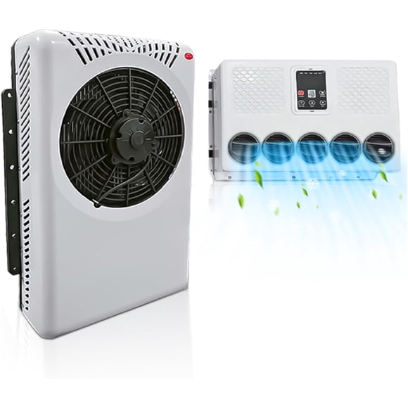 Aspligo Climatiseur Mini-Split 12V, Ensemble de Climatisation CC pour Camion 8500 BTU, Refroidissement Rapide pour Semi-Remorque, Caravane, VR, Véhicules de Construction, Tracteur, Remorque
