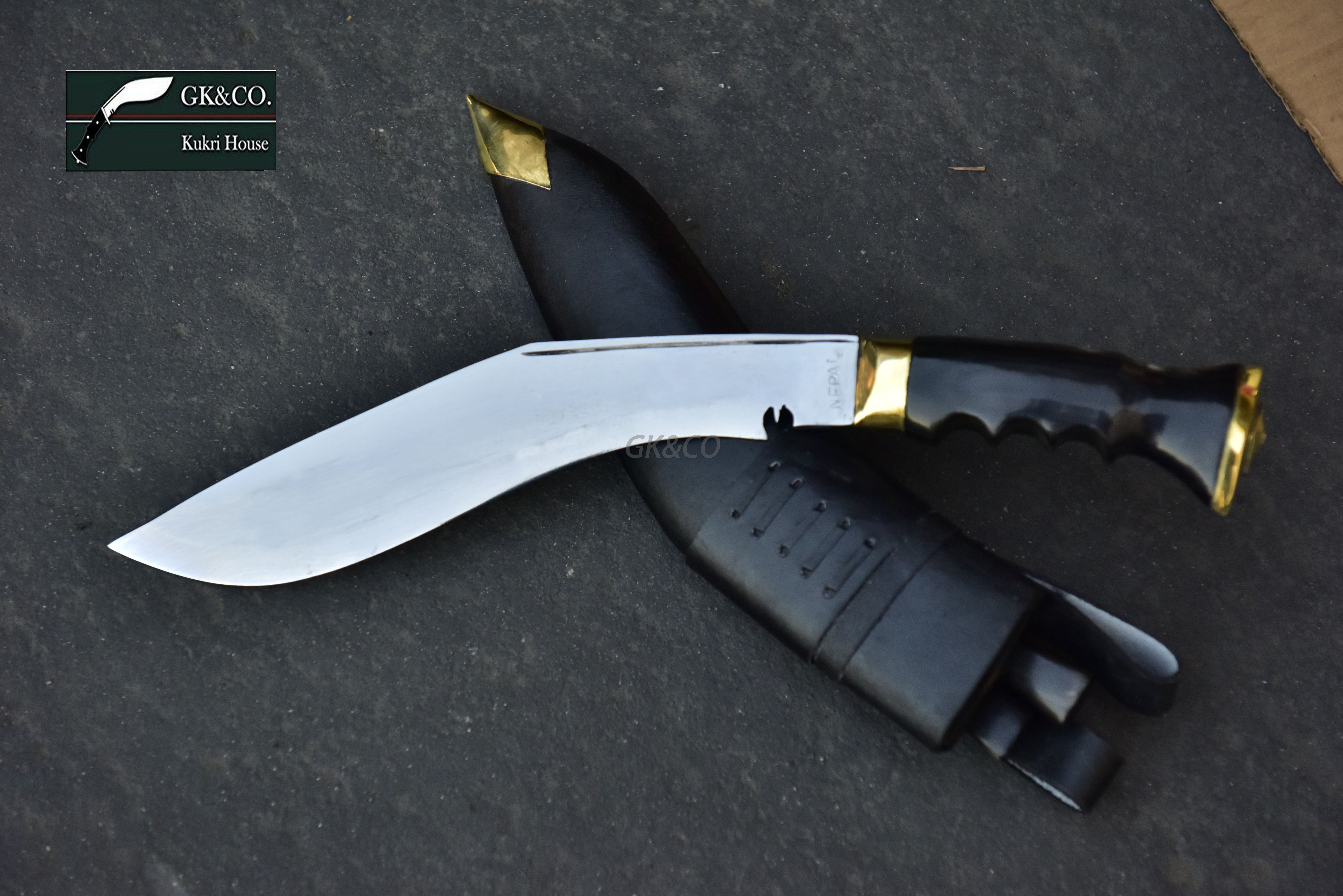 10  inches Blade Genuine Kukri/Khukuri -Service No.1 Highly Polished Knife - Gripper Horn Handle - Handmade in Nepal by GK&CO. Kukri House.