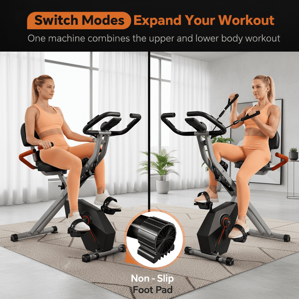 USLIM Foldable Exercise Stationary Bike for Small Apartments, Indoor Portable Cycling Bike with Resistance Bands, 300 lb Capacity