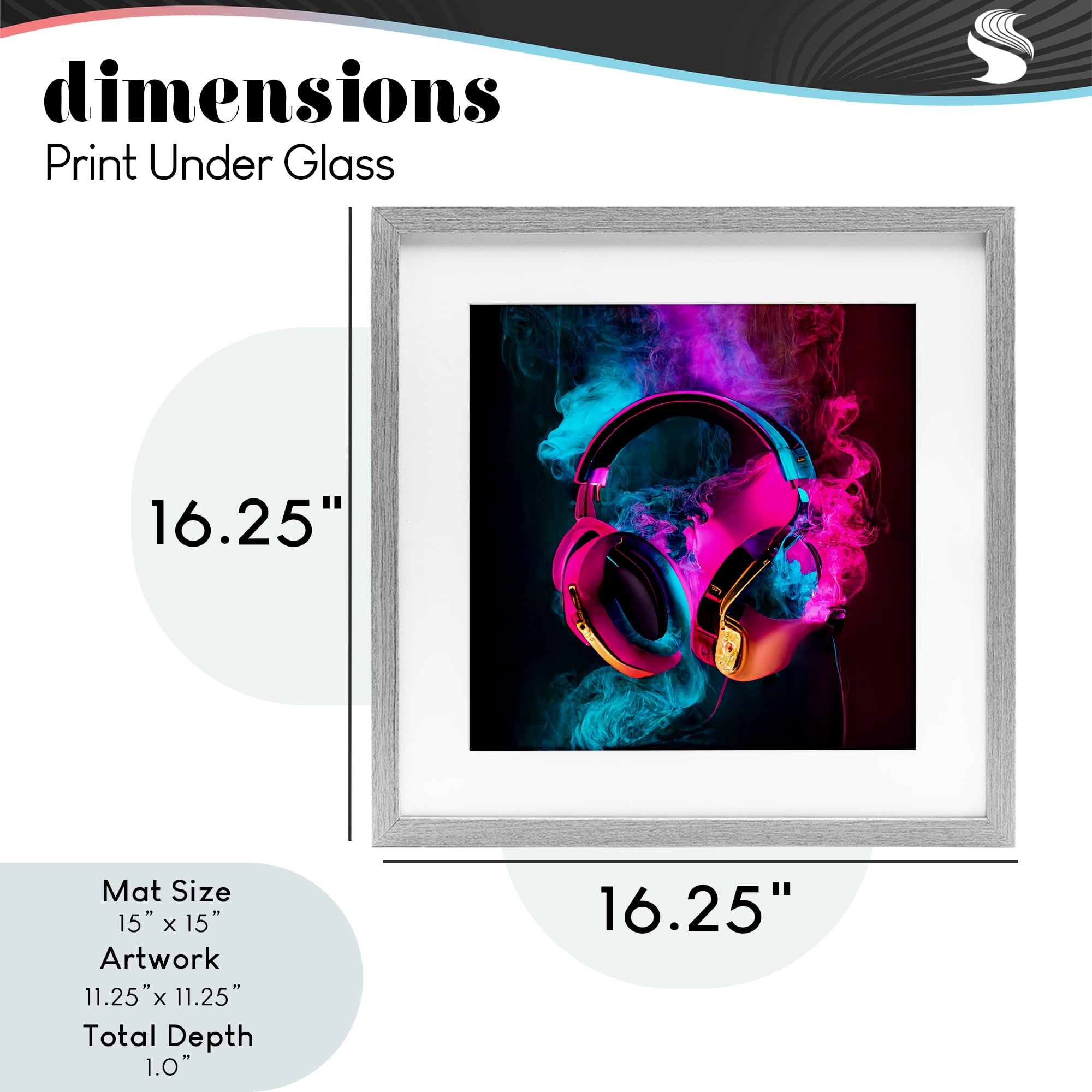 Power Play Pink & Blue Headphones Gray Framed Print Under Glass, design by Sasha