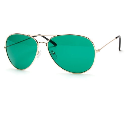 Green Tinted Lenses Silver Metal Aviator Sunglasses 70s Retro Pilot Cop Fashion Green Tinted Lenses Silver Metal Aviator Sunglasses 70s Retro Pilot Cop Fashion