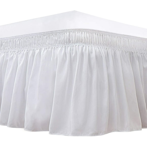 JOYWEIWrap Jupe de Lit pour Lits Jumeaux & Simple TG avec Retombée Extra Courte de 9 Pouces, Volants Anti-Poussière Élastiques Blancs Ajustement Facile Résistant aux Plis & Décoloration Tissu Soyeux Luxueux Uni Lavable en Machine