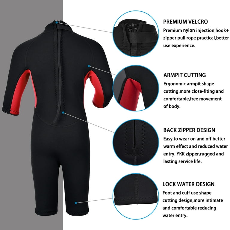 REALON Kids Wetsuits for Girls Boys Toddler Children Shorty Wet Suit 2-14  Years 3mm Neoprene Swimsuits in Cold Water Back Zip for Diving Surfing Jet