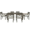 thumbnail image 3 of 7 Piece Outdoor Patio Dining Table Set, Wood Backrest Armchair and Rectangle Dining Table Set, 3 of 8