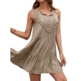 thumbnail image 3 of HUBERY Women Embroidered Floral Fringed Lace Up V Neck Sleeveless Bohemian Dress, 3 of 7