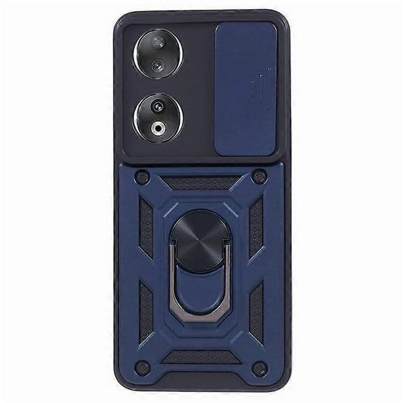 Compatible For Honor 90 Anti-Scratch Slide Lens Protection Phone Case PC+TPU Kickstand Phone Cover Blue