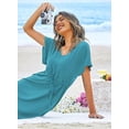 thumbnail image 2 of Ekouaer Women's Cover Up Short Sleeve Beachwear Coverups Loose V-Neck Bikini Beach Tunic Top, 2 of 4