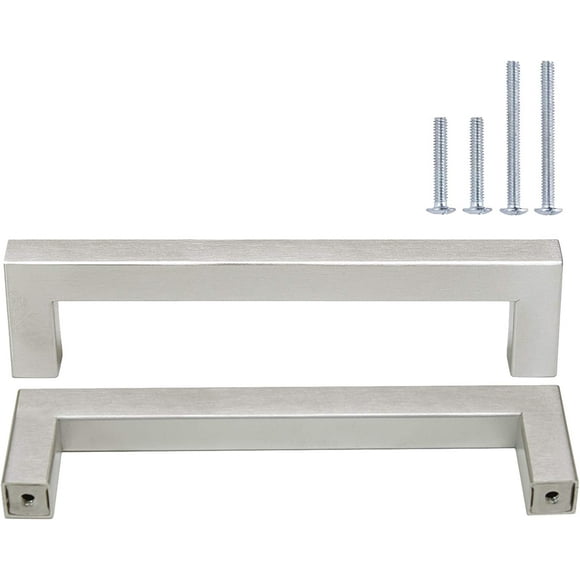 EcoNesxp 90mm Hole Centers 30 Pack/Square Kitchen Cabinet Pulls Satin Nickel Finish 5" Cabinet Handles Brushed Nickel Drawer Pulls 128mm Inch Cabinet Handles Brushed Nickel Drawer Pulls mm Hole Cente