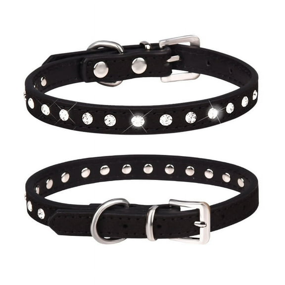 2Pcs Dog Collar Crystal Bling Rhinestone PU Leather Puppy Cat Collars Necklace Neck Strap