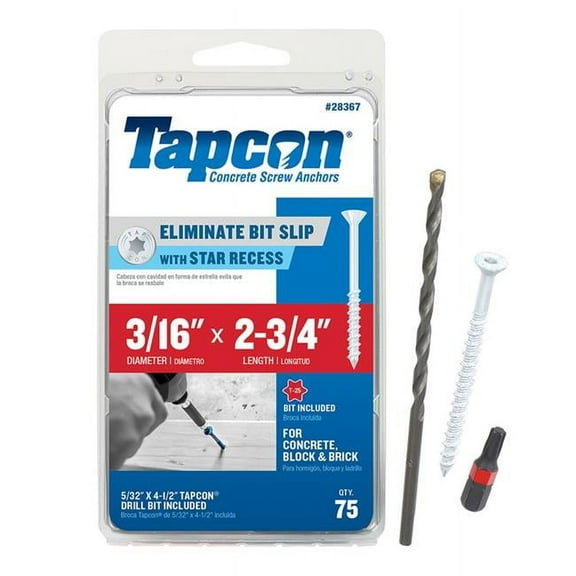 Tapcon 28367 Star Flat Head Concrete Screws, 2-3/4", Steel