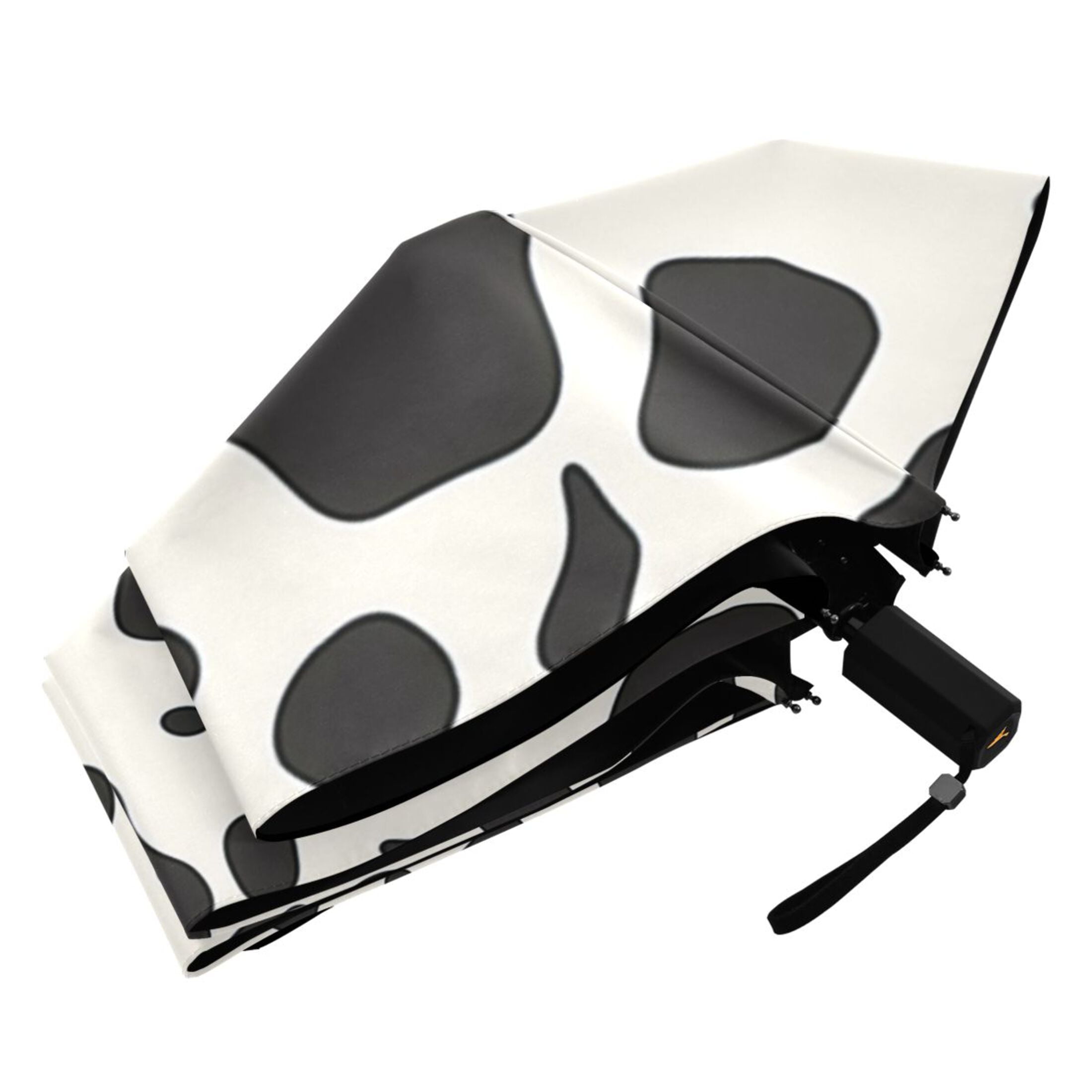 Cow Spots All Weather Umbrella Triple Folding Parasol 6 Ribs UV Protection Portable