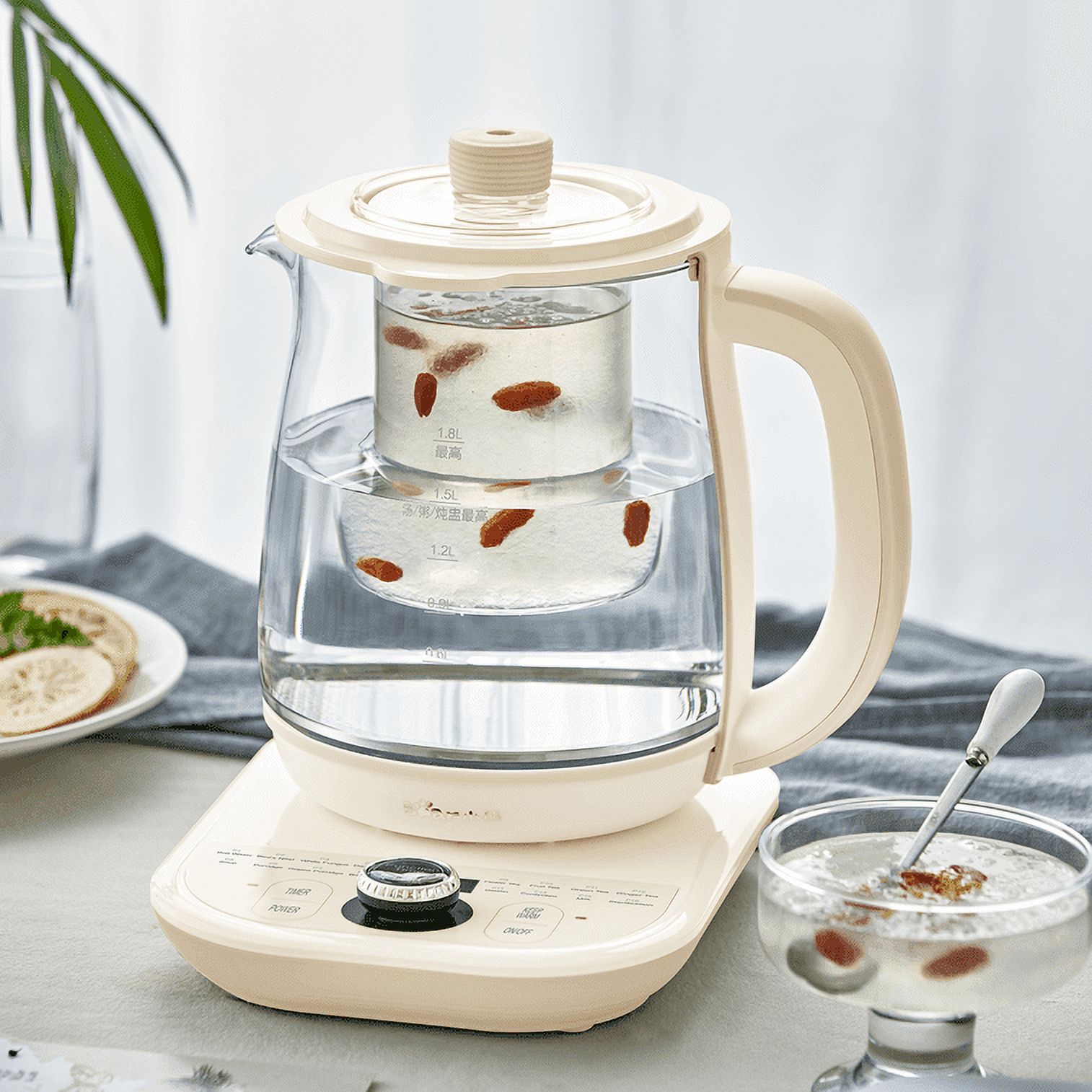 Bear Health- Care Beverage Tea Maker and Electric kettle with infuser, Durable 316 Stainless Steel & Glass Brew, 1.8L