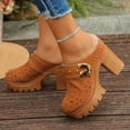 thumbnail image 6 of Women's Sandals Chunky Heel Closed Toe Slip-on Leisure High Heel Slippers for Spring Summer Casual Daily Holiday Beach, 6 of 9