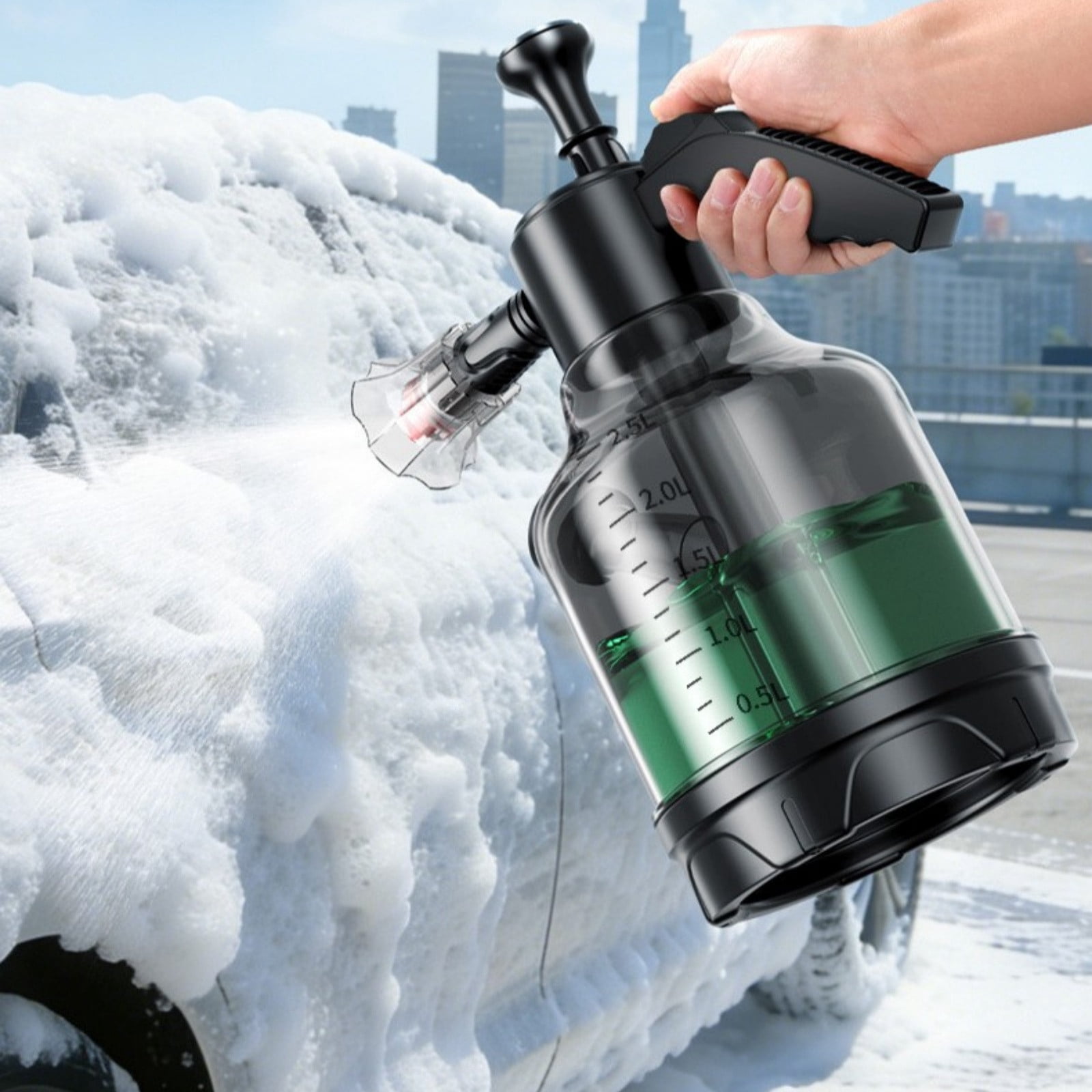 TTJ 3 L Manual High-Pressure Car Wash Foam Sprayer Bottle Pump-Action Foam Cannon For Household Car Cleaning Multi-Nozzle Includes Windproof Spray Head And Watering Nozzle
