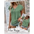 thumbnail image 6 of HUBERY Women Button Up V Neck Short Sleeve Pleated Solid Color Top, 6 of 7
