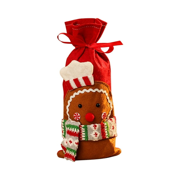 Juego de botellas de vino, adorno navideño con forma de hombre de jengibre y bolsa de vino tinto, decoración para botellas de vino, adorno para hombre de jengibre, decoración festiva,