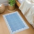 thumbnail image 2 of Nanan 2'x3' Scalloped Edge Area Rug, Machine Washable Low-Profile Woven Carpet, Non-Slip Soft Textured Rug for Living Room Bedroom Nursery Home Decor,Blue, 2 of 8