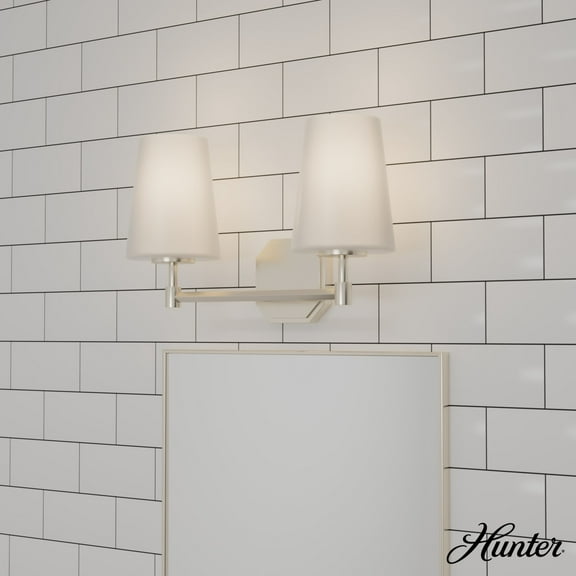 Hunter - Nolita 2-light Brushed Nickel, Medium Size Vanity Light, Dimmable, Modern Style, for Bedrooms, Dining, Living Rooms - 19879