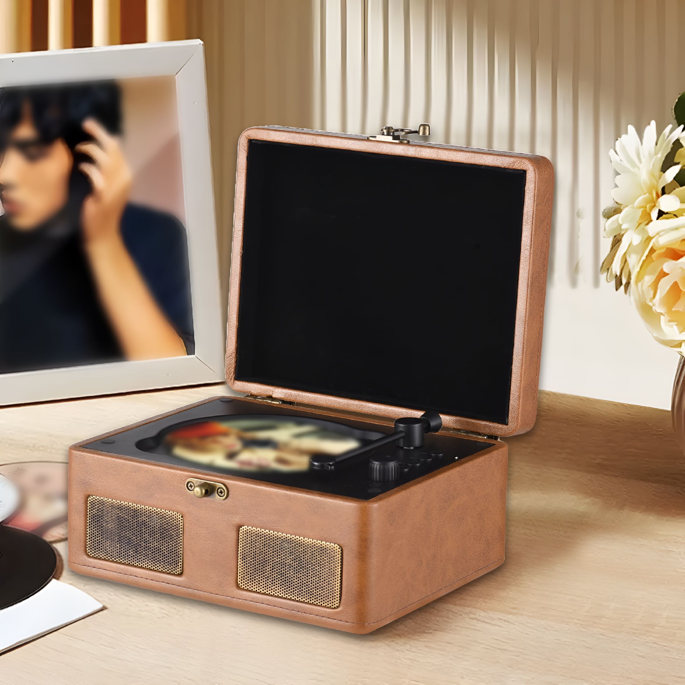 GJX Retro CD Player Multifunctional Tray-type Player Audio Turntables USB Drive Playback Portable CD Player with Remote Control Built-in 2 Speakers Rechargeable Wireless Music Streaming for Home