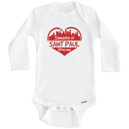 

Someone in Saint Paul Loves Me Saint Paul Minnesota Skyline Heart One Piece Baby Bodysuit (Long Sleeve) 3-6 Months White