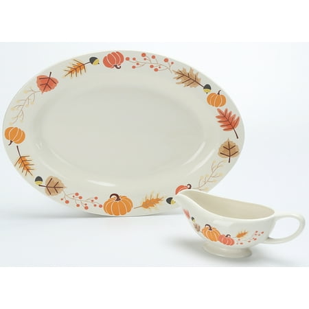 - Mainstays Outdoor Melamine Leaf Pumpkin Turkey Serving Set, Set of 2