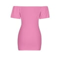 thumbnail image 5 of USSUMA Casual Dresses for Women Summer Dresses Short Sleeve Solid Color Pleated Wrap Skirt off Shoulder Neck Casual Maxi Dress Elegant Skirt Comfortable Dress Date 50% off Clear Pink Dress Size-XL, 5 of 6