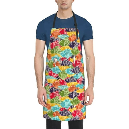 

Vsdgher Colorful Fish 2 Waterproof Apron with 2 Pockets Kitchen Chef Aprons Bibs for Grooming Cooking Baking Painting Gardening