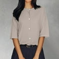 thumbnail image 2 of Cropped Knit Cardigan - 2025 Summer Lightweight Button Front Cover-Up, Ribbed Oversized Shrug | Baberdicy | Womens Half Sleeve Cardigan Shirt Cropped Button down Tops Oversized (Khaki | M), 2 of 7