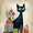 Cute black cat, variant on Retro Christmas Scene Canvas Print, Wall Art for Living Room, Bedroom, Kitchen, Dining Room, Office, Den, Foyer, Hallway