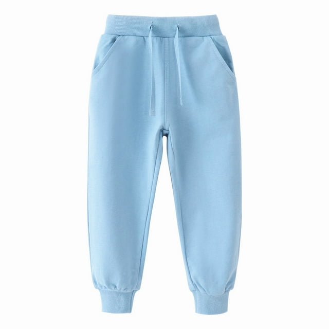 Boys Cotton Sweatpants Kids Jogger Pants Running Jogging Pants With Pockets Drawstring Blue