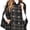 black, variant on Women Plaid Cape Coat Stand Collar Double‑Breasted Sleeveless Poncho Jacket