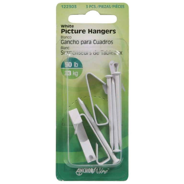 Hillman AnchorWire Steel-Plated White Standard Picture Hanger 100 lb 2 pk Hillman AnchorWire Steel-Plated White Standard Picture Hanger 100 lb 2 pk
