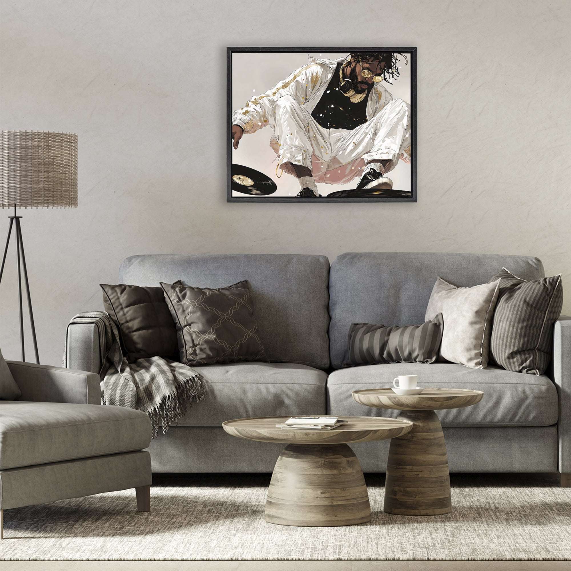 Stupell Industries Record Dance Stylish DJ Black Framed Floater Canvas Wall Art, design by Franklyn Gregory