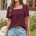 thumbnail image 6 of Xihbxyly Womens Blouses, Women's Suqare Neck Blouse Top Short Sleeve Shirt Casual Tunic Tops for Leggings Casual T-Shirts Summer Fashion Solid Color Tops, 6 of 6