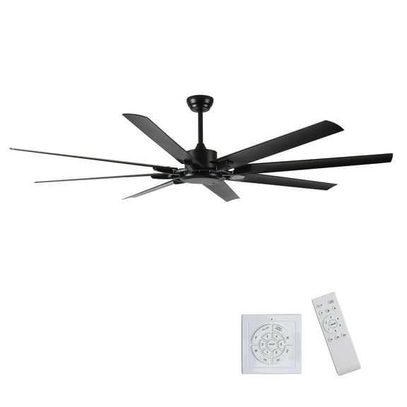Izzovium 75 Inch Industrial Ceiling Fan with DC Motor, No Light, 8 Blades, Remote, 3 Downrods, for Home/Commercial Use, Black Finish