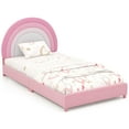thumbnail image 1 of Gymax Kids Twin Platform Bed Frame Upholstered Twin Size Bed w/ Wooden Slats Support Pink, 1 of 10