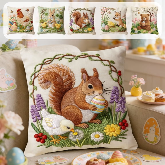 Fwttom Pillow Covers 18x18, Imitation Embroidery Easter Decorations Throw Pillow Covers, Short Lint Home Spring Decor for Bedroom Couch Cushion Cover