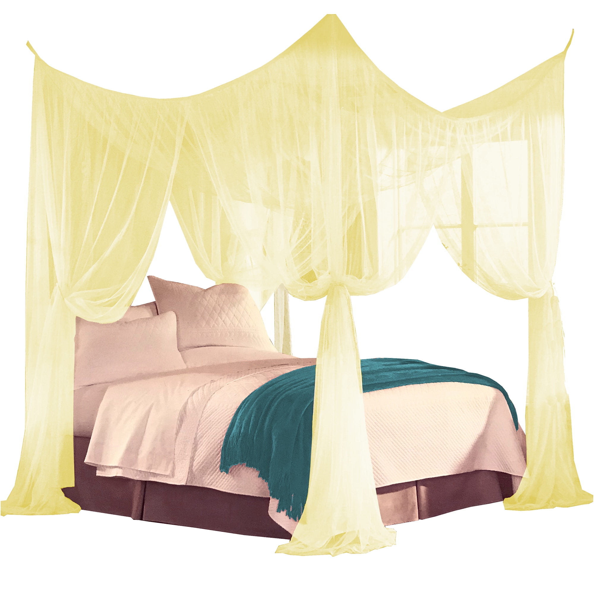 Just Relax Four Corner Post Elegant Mosquito Net Bed Canopy Set, Yellow
