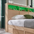 thumbnail image 6 of Aitjunz Modern King Size Bed Frame with 50" Tall Storage Headboard, 4 Under-Bed Storage Drawers, Fluted Wood Platform Bed w/ LED Lighting and Charging Station, No Box Spring Needed, Natural, 6 of 7