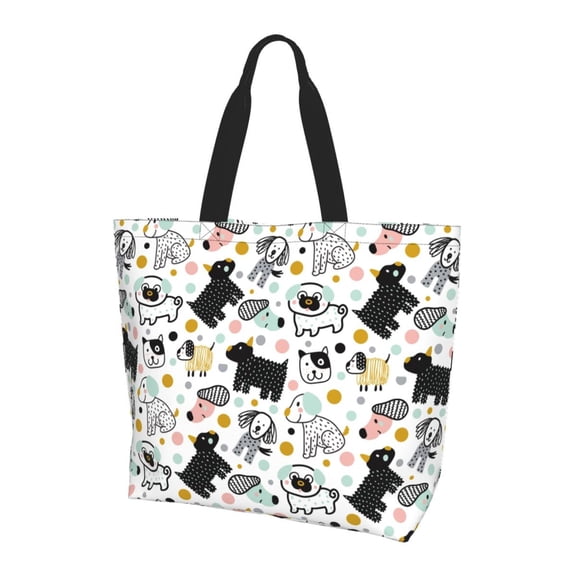 Kuqiui Funny Puppy Print Tote Bag,Zipper Tote Bag for Women,Tote Bag Inner Pocket Pattern Lightweight Daily Bag Book Bag