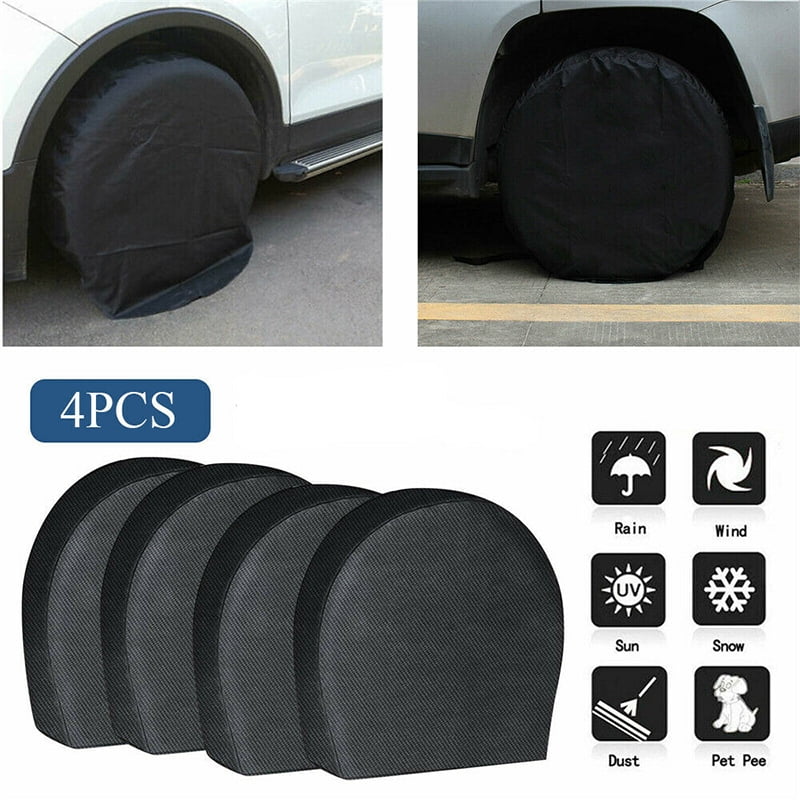 Luyao Set of 4 Tyre Covers Heavy Duty Waterproof Oxford Cloth Fabric Tire Sun Protectors Fits 27-30 Tire diameters Rv Trailer Camper Car Truck Sliver 