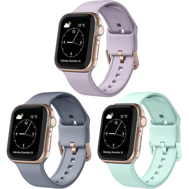 3 Pack Compatible with Apple Watch Bands 45mm 44mm 42mm, Soft Silicone Replacement Strap with Classic Clasp for iWatch Series SE 7 6 5 4 3 2 1 for Wom