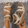thumbnail image 3 of Rokment Wedges Dress Sandals for Women 2026 Stylish Simple Casual Leather Platform Chunky High Heels Summer Beach Orthopedic Dressy Work Sandal Ladies Beige Size 6.5, 3 of 7