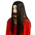 thumbnail image 2 of Máscara Creepy Ghost Face Scary de látex con pelo negro, talla adulta, 2 of 3