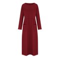 thumbnail image 4 of Whlbf Women's Plus Size Dresses Round Neck Winter Warm Color Long Sleeve Pocket Long Dress, 4 of 6