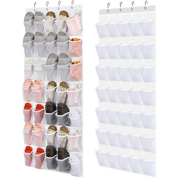 2 Pcs 70 Large over The Door Shoe Organizer Hanging Shoe Rack for Closet Holder Pure Mesh Pockets Back to School Behind Door Hanger Storage Nonslip for Home Room School Dorm, Each 35 Pockets