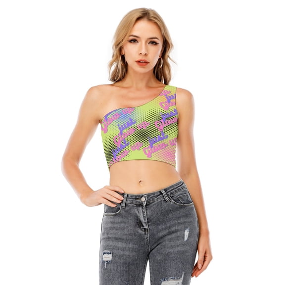 Glow up Gear All-Over Print Women's One-Shoulder Cropped Top